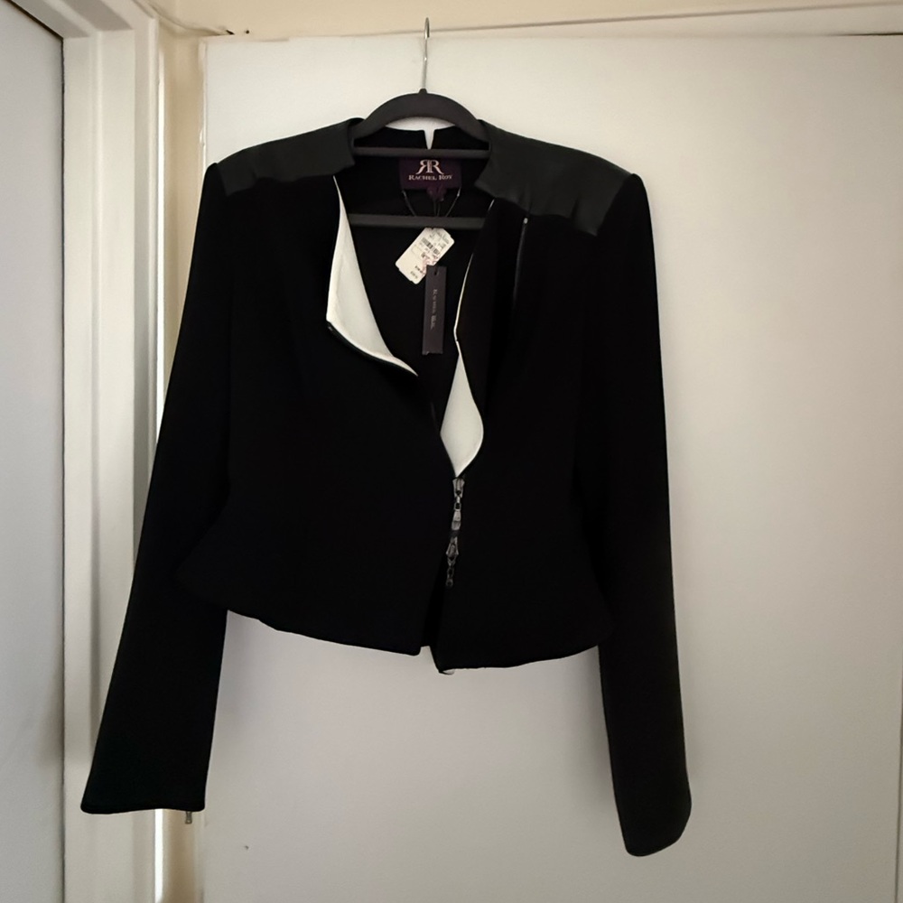 Black Leather-Trim Jacket